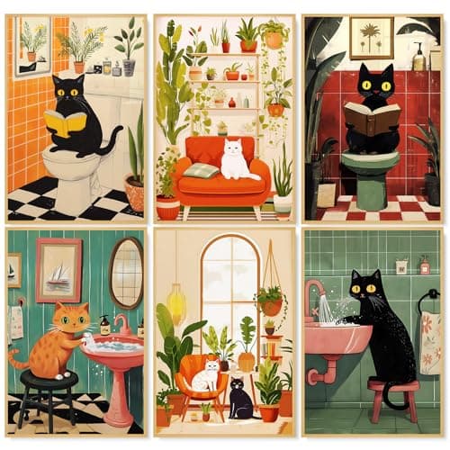 6 Pack Paint by Numbers Kit for Adults, Black Cats Canvas Painting Set