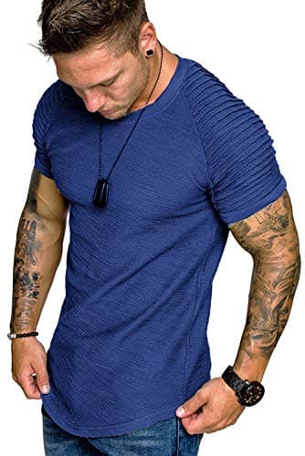 COOFANDY Mens Fashion T-Shirt Big & Tall Muscle Gym Workout Athletic Shirt Fitted Tee Blue XXXL