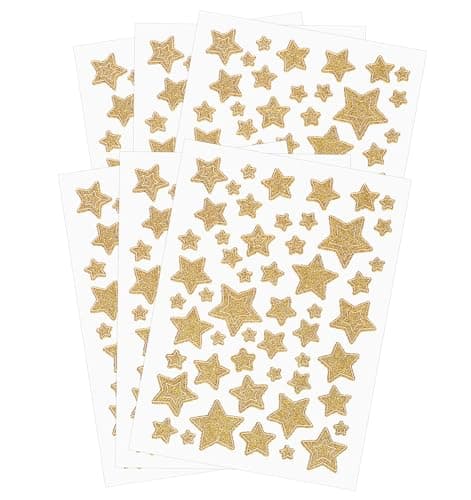 6 Sheets Star Stickers for Kids Reward, Gold Star Stickers Small Self-Adhesive Golden Stars Sticker, Glitter Reward Labels for Kids & Teachers