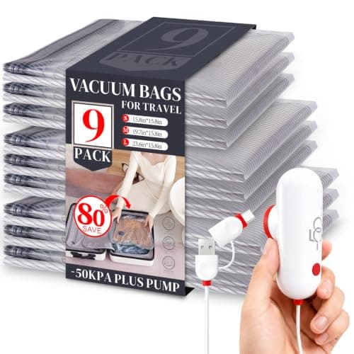 Vacbird 9 Pack Travel Vacuum Storage Bags with USB Pump, Carry-on Size Travel Bags for Clothing, Space Saver Vacuum Packing for Luggage