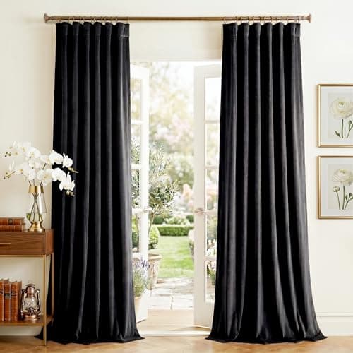 NICETOWN Black Out Velvet Curtains 96 inch Length 2 Panels for Bedroom and Living Room, Vision Blocking Gothic Dark Curtains Back Tab Rod Pocket with Pleat Tape Window Treatments, 52" Wide