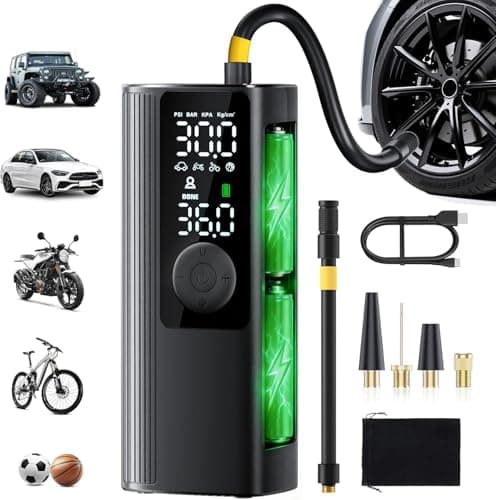 Tire Inflator Portable Air Compressor, 3X Faster Inflation Cordless Air Pump for Car Tires with Digital Pressure Gauge/LED Light, 150PSI Tire Pump with Auto Shut-Off for Car, Motorcycle, Bicycle, Ball
