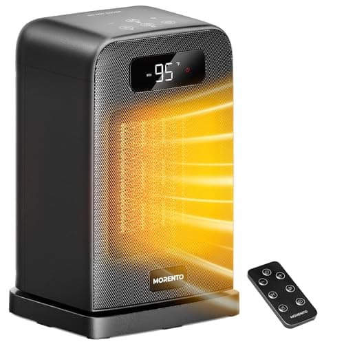 MORENTO Space Heater, 70° Oscillation, LED Display, 12H Timer, Thermostat, Overheat Protection, ECO, Small Space Heaters for Indoor Use, 1500W Ceramic, Heater for Bedroom, Office, Home (Black, 1 Pack)