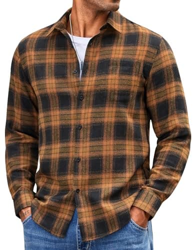 COOFANDY Mens Lightweight Flannel Shirt Long Sleeve Plaid Shirt with Pocket
