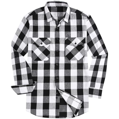 DOKKIA Flannel Shirt for Men Buffalo Plaid Long Sleeve Button Down Casual Jacket (Medium, Black White Buffalo)