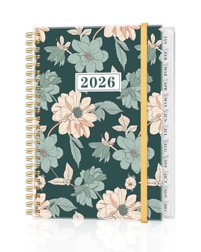 2026 Planner - Weekly and Monthly Planner from Jan 2026 - Dec 2026, Spiral Planning 2026 with 12-Month Tabs, Inner Pocket, 6.25" x 8.5", Green Flower