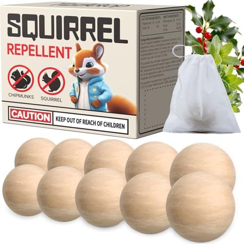 Squirrel Repellent, Natural Squirrel Deterrent for Plants, Attic & Bird Feeders, Safe for Kids & Pets, Helps Keep Squirrels Chipmunk Away from Yard & Garden – 10 Balls