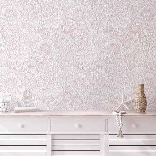 Micpolo Peel and Stick Wallpaper Pink Boho Wall Paper Pink and White Floral Wallpaper for Bedroom Bathroom Removable Self-adhsive Contact Paper for Cabinets Nursery Vnyl Shelf Liner 17.3" x 118"