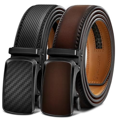 BULLIANT Men's Ratchet Belt 2 Pack-Click Leather Belt Adjustable for Men Gift 1 3/8-Cut for Perfect Fit(Black/Deep Brown,42"-48" Waist Adjustable)