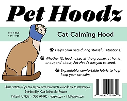Pet Hoodz for Cats, Anxiety, Grooming, Ear Muffs, Cat Ear Protection, Calming, Ear Compression, Pet Hoodie, Cat Hoodie, Soft-Expandable Fabric for Cats, (Blue, LRG)