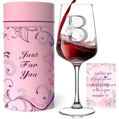 Personalized Wine Glasses with A-Z Custom Initials, Monogram Birthday Wine Gifts for Women, Mom, Wife, Sister, Friend – Elegant Custom Drinking Glass Comes with Gift Box and Greeting Card (B)