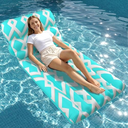 Jasonwell Inflatable Pool Float Adult - Ultra-Comfort Soft Fabric Pool Floaties Lounge Floats Floating Chair Raft with Adjustable Backrest Air Water Lounger Tanning Float for Pool Beach Party (Grid)