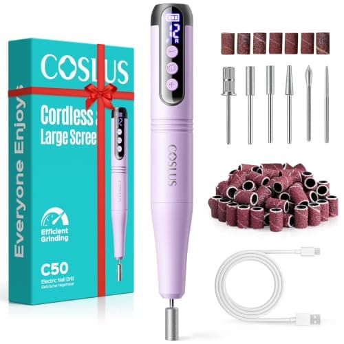 COSLUS C50 Portable Cordless Nail Drill, 12 Speeds & LED Display, Purple