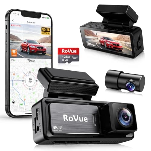 RoVue 4K+2K Dash Cam Front and Rear, Free 128GB SD Card Included, 5.8GHz WiFi, Built-in GPS, 3.2" IPS Screen, G-Sensor, ADAS, WDR Night Vision, 24H Parking Mode - Free Hardwire Kit Included