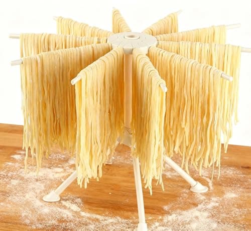 Plastic Collapsible Pasta Drying Rack - 10 Arms for Fresh Homemade Spaghetti, Quick to Set Up & Easy to Store, White Kitchen Noodle Dryer Stand (White)