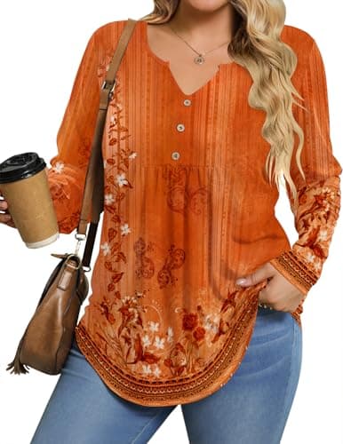 IN'VOLAND Womens Tunic Tops Plus Size Long Sleeve Shirts V Neck Fall