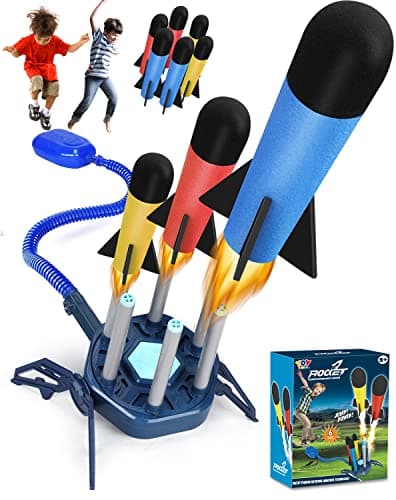 TOY Life Toy Rocket Launcher for Kids with 6 Foam Rockets and Refills Rocket Launcher for Kids 5-8-12 Shoot Up to 100 Ft Outdoor Toys