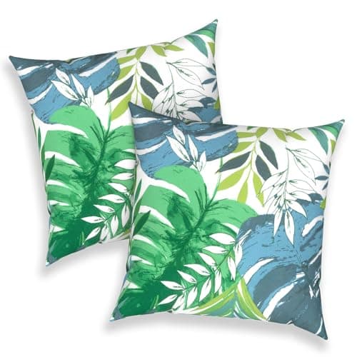 Melody Elephant Outdoor 16x16 Inch Throw Pillow Covers Set of 2, All Weather Square Pillow Cases, Covers ONLY Patio Cushion Pillow of Home Furniture Use, Islamorada Blue Green
