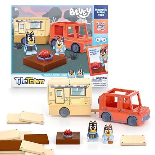 Tile Town Bluey Heeler Camper Magnetic Tile Set, 13 Pieces