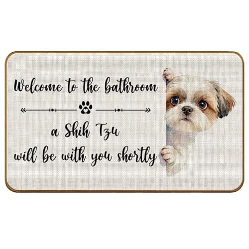 SkipTiger Shih Tzu Dog Bathroom Decor, Funny Shih Tzu Welcome Mat for Bathroom Washroom Restroom Toilet, Dog Non-Slip Door Mat Outdoor Indoor Entrance Porch, 17x30 Inch