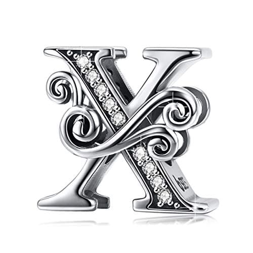 BISAER 925 Sterling Silver Initial Letter X Charms for Bracelets Alphabet Beads Charm Jewelry Gifts
