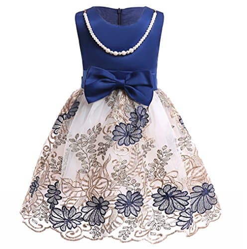NSSMWTTC Flower Girls Dresses Toddler Wedding Birthday Graduation Pageant Dresses (Navy, 140)