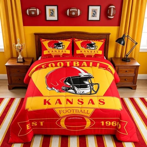 Feelyou Football Bedding Set Queen Size,Kansas Comforter Set,Football Fans Gifts Comforter,American Football City Bed Set
