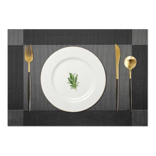 AHHFSMEI Placemats Set of 6 Washable Woven Vinyl Placemats for Dining Table Heat Resistant Non-Slip Stain Resistant Table Mats for Kitchen & Home Decor(Black Corner,6)