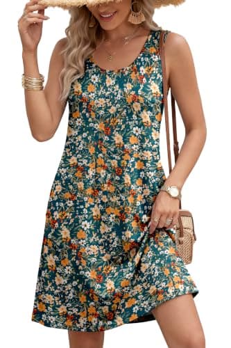 LUXVEER Womens Summer Hawaiian Dresses 2025 Floral Printed Casual Loose Boho Dress Scoopneck Sleeveless Sundresses Beach Vacation Swimsuit Coverup