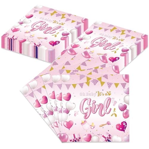 40 Pcs Gender Revealed Napkins Pink Baby Girl Disposable Paper Napkins for Dinner Picnic Cocktail Baby Shower Party Supplies - 6.5 x 6.5 In