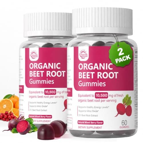 Organic Beet Root Gummies, Beet Chews for Nitric Oxide Support, 120 Count
