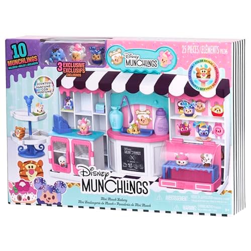 Disney Munchlings Mini Munch Bakery, 25-piece Color Change Figure Playset, 1-inch Collectible Scented Figurines, Kids Toys for Ages 3 Up by Just Play