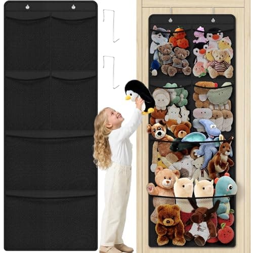 SpaceHacks Stuffed Animal Storage, Black, Large Over the Door Organizer