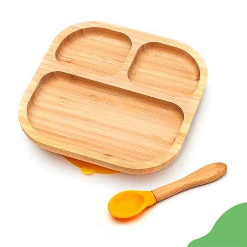 Youkoo kitchen Baby Toddler Stay Put Dish, Kids Suction Plate, Bamboo Cute Tableware