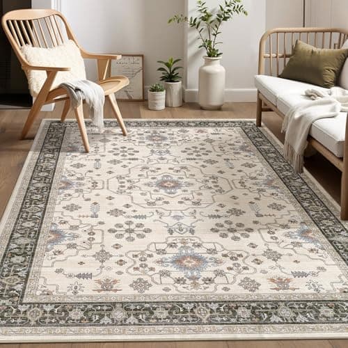 homewill 5x7 Area Rugs for Living Room - Large Carpet Ultra Thin Soft Washable Oriental Vintage Floral Distressed Big Indoor Carpets for Bedroom Nursery Dorm Home Decor Aesthetic - Brown Black