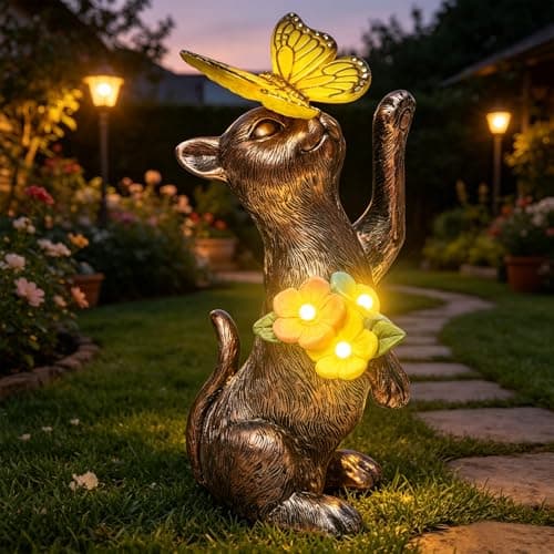 ASDFG Solar Cat Statue Butterfly Light Weather-Resistant Outdoor Yard Decor