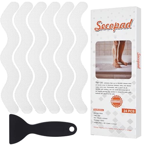 Secopad 24PCS Anti-Slip Shower Stickers with Scraper, 0.8"*8", Clear