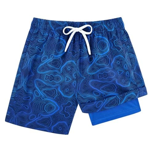 Cozople Boys Swim Trunks Kids Swim Short Quick Dry Bathing Suits with Boxer Brief Liner Compression Bright Royal Boardshorts UPF Swimwear Size 7