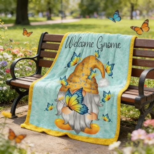Ivarunner Butterfly Gnome Throw Blanket for Women, Cute Gnomes Gifts for Women/Girls/Mom, Fall Soft Flannel Fluffy Blanket for Couch Sofa Bed 50" x 60"