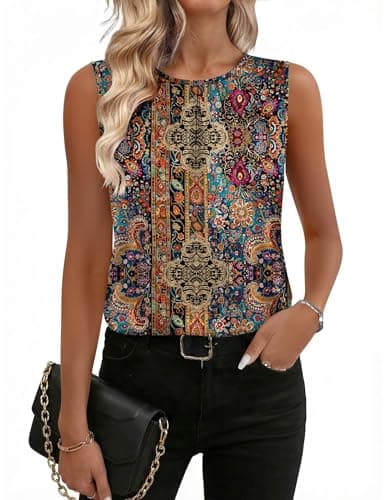 Zeagoo Silk Satin Tank Tops for Women Dressy Casual Scoop Neck Camisoles Sleeveless Pleated Summer Business Work Blouses