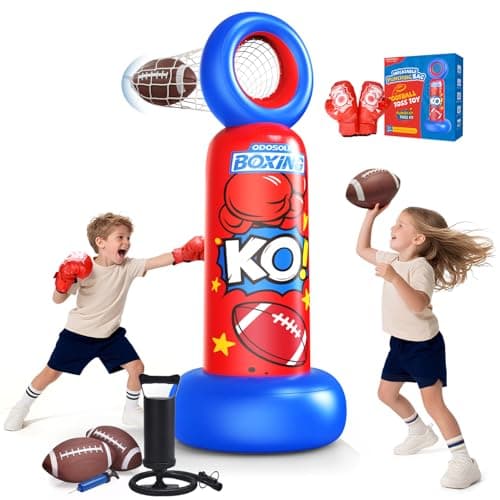 ODOSOLA Inflatable Punching Bag for Kids, 2-in-1 Freestanding Boxing Bag with Football Toss Game, 68.8'' Heavy Duty Karate Taekwondo Toy for Boys Girls Ages 3-12, Birthday Xmas Gift Ideas