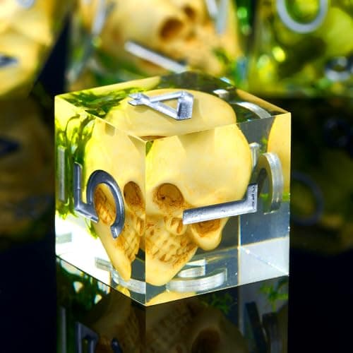 Froggod Transparent Moss & Skull Dice Set with Gift Box for DND RPG, 7Pcs