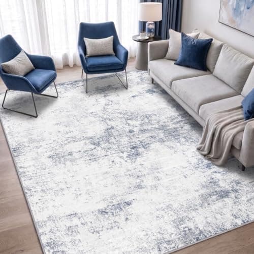 RUGIXE 5x7 ft White Washable Foam Area Rug, Modern Abstract for Living Room