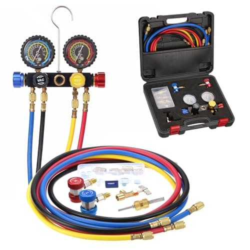 PB Motor Tech 4 Way Manifold Gauge Set for R22 R134A R410A with Case