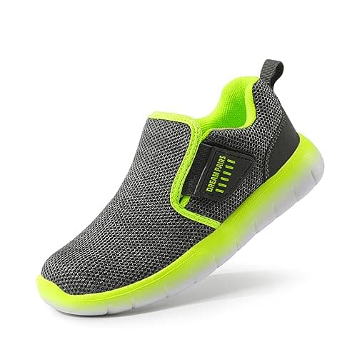 DREAM PAIRS Boys Girls Shoes Kids Slip on Tennis EZ-Ons MightyMovers Running Athletic Barefoot Zero Drop Sports Sneakers,Size 10 Toddler,Grey/Neon,Luca