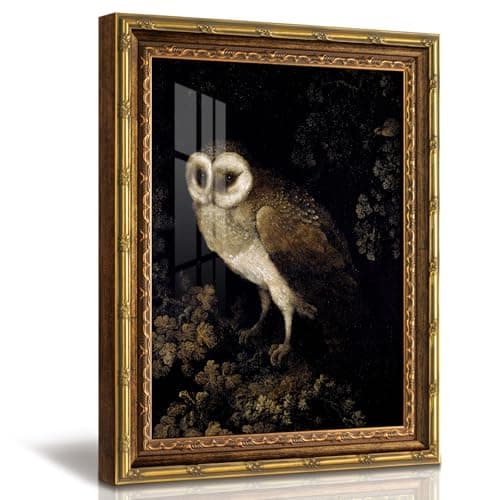 Dark Academia Bird Oil Painting, Owl Halloween Wall Art, 13 x 16Inch