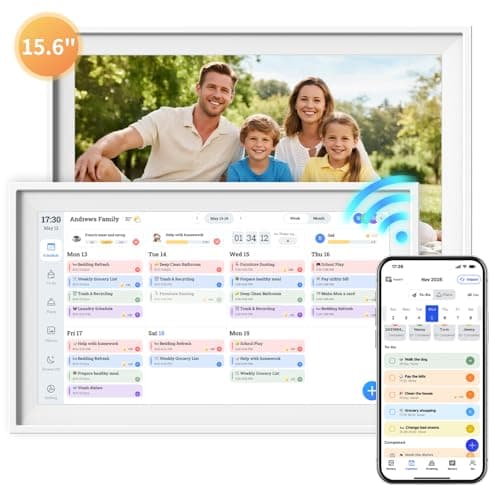 HKHKPI 15.6" Digital Calendar, Electronic Calendar, HD Smart Touch Screen Home Interactive Display for Family Schedules, Chore Chart - Built-in Digital Photo Frame Function, Wall-Mountable, White 15.6