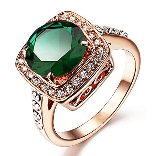 Acefeel Yellow Shinning Cubic Zirconia Topaz Rings For Women 18K Rose Gold Plated (01 Gold Dark Green, 5)