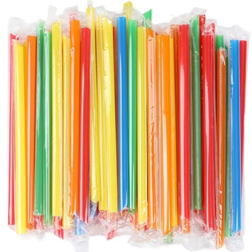 100 PCS Assorted Colors Straws Jumbo Smoothie Straws, Boba Straws, Disposable Plastic Milkshake Straws, Wide-Mouth, Individually Wrapped, Sharp Pointed Tip (0.51" Wide X 9.06" Long)
