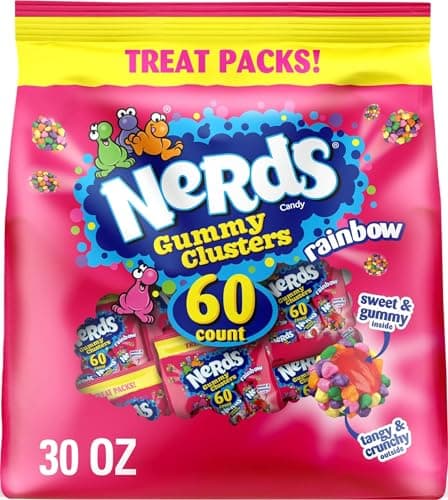 NERDS Gummy Clusters Rainbow Candy, Treat Size Packs, 30 oz, 60 Ct